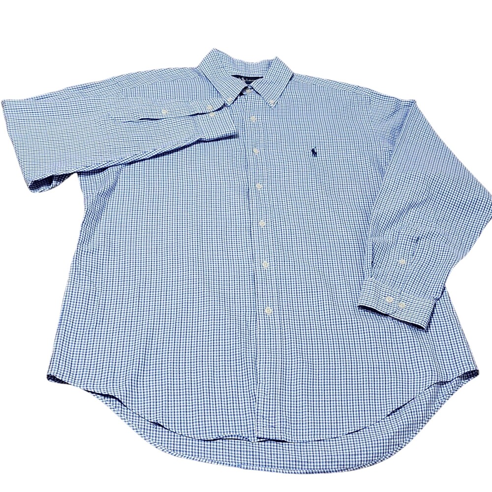 Ralph Lauren Shirt Mens 16 34/35 Blue Gingham Yarmouth Button Down Long Sleeve